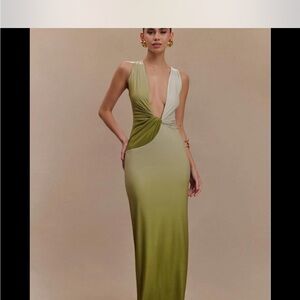 Meshki Olive and Cream Maxi Dress